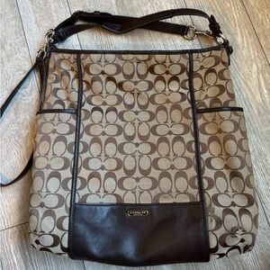 Coach Tan and Brown Signature Shoulder Bag